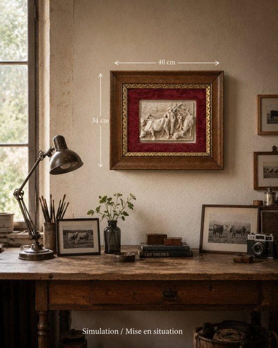 Wanddecoratie - Bas-relief schilderij in versteend, Antiek en Kunst, Curiosa en Brocante