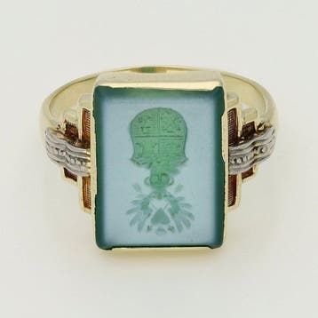 Ring - 14 karaat Geel goud - Chalcedoon, Handtassen en Accessoires, Ringen, Nieuw