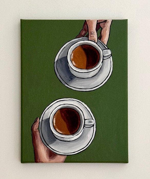 Cansu Rossi - Coffee Date - Oil painting, Antiquités & Art, Art | Peinture | Moderne