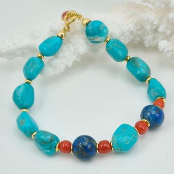 Turquoise - Argent - Bracelet - Corail turquoise et