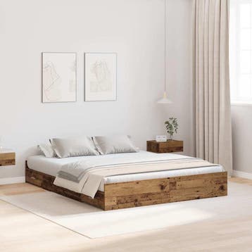 vidaXL Opbergbedframe met lade Oud Hout 135 x 190 cm Bewerkt, Verzenden, Nieuw