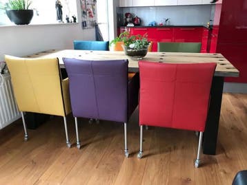 Set van 6 leren kuip eetkamerstoelen met wieltjes -, Huis en Inrichting, Stoelen, Ophalen of Verzenden, Nieuw, Eén