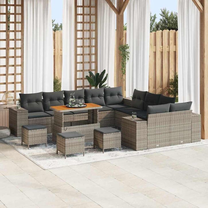 vidaXL Tuinbank Set 14 st Grijs poly rattan, Tuin en Terras, Tuinsets en Loungesets, Nieuw, Verzenden