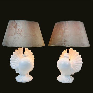 Tafellamp (2) - Set wit keramische vogel / duiven lampen met