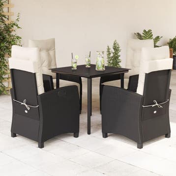 vidaXL 5-delige Tuinset met kussens poly rattan zwart, Verzenden, Nieuw, Tuinset