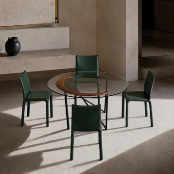 Table à manger - Verre, Cuir, Métal