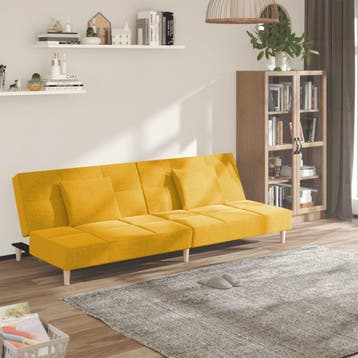 vidaXL Slaapbank / zetel 2-zits met 2 kussens stof geel, Verzenden, Nieuw