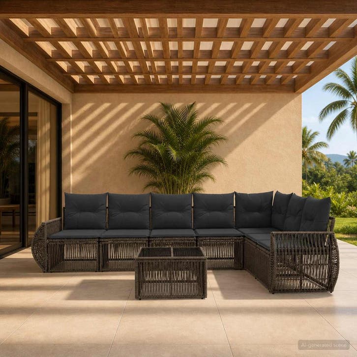vidaXL Tuinbank Set 8 st Grijs en Donkergrijs poly rattan, Jardin & Terrasse, Ensembles de jardin, Envoi