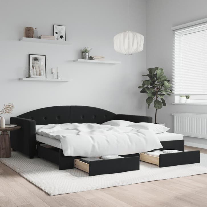 vidaXL Slaapbank met onderschuifbed en lades 100x200 cm, Maison & Meubles, Chambre à coucher | Lits, Envoi