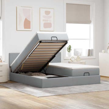 vidaXL Ottoman bed met matrassen 160x200cm stof lichtgrijs, Verzenden