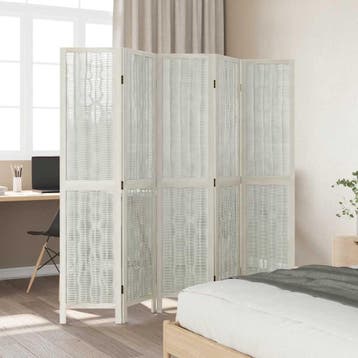 vidaXL Kamerscherm met 5 panelen massief paulowniahout wit, Verzenden, Nieuw