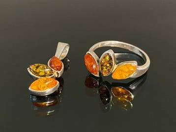Ambachtelijk AO gesigneerde vintage zilveren amber
