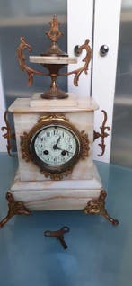 Horloge de bureau Style Louis XIV Bronze, Émail, Marbre,, Antiek en Kunst, Antiek | Klokken