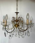 Kroonluchter - Messing, Kristal, Glas - 6 lichtpunten