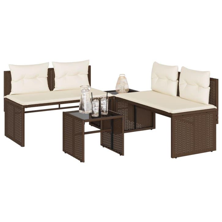vidaXL 4-delige Loungeset met kussens poly rattan bruin, Jardin & Terrasse, Ensembles de jardin, Envoi