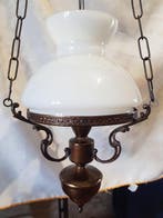Lampe à suspendre - Bronze doré, Opaline, Bronze, Laiton