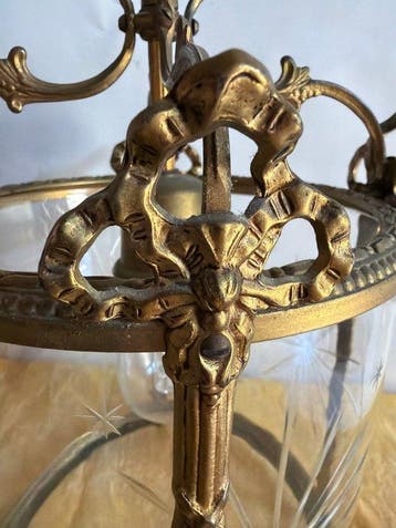 Lampe à suspendre - Lanterne en laiton - verre convexe -