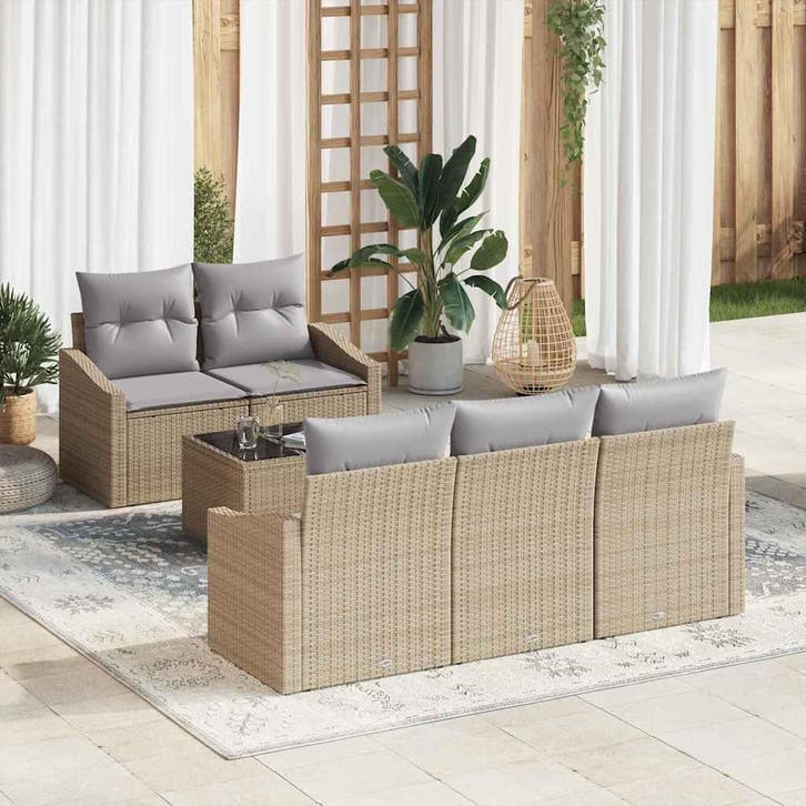 vidaXL Bankstel met kussen met opslag 6 pcs Beige en Grijs, Tuin en Terras, Tuinsets en Loungesets, Nieuw, Verzenden