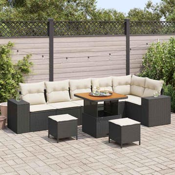 vidaXL Tuinbank Set 9 st 6-Aantal zitplaatsen Zwart en Crème, Verzenden, Nieuw