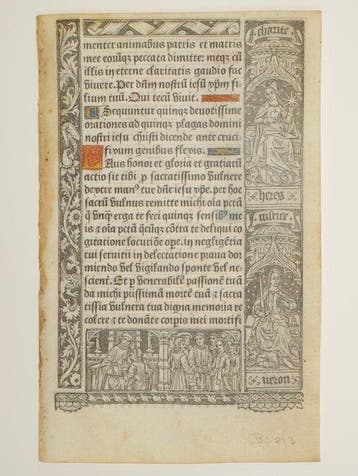 Vostre - Leaf from a book of hours, printed on vellum - 1502