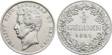 1/2 Gulden 1844 Hessen-homburg Philipp 1839-1846, Verzenden, België