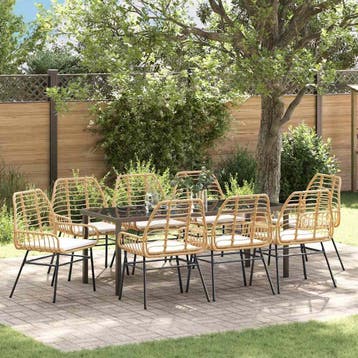 vidaXL Tuin Eettafel Set 9 st Bruin poly rattan, Tuin en Terras, Verzenden, Nieuw
