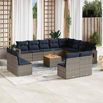 vidaXL 13-delige tuinbankset met kussens, grijs polyrotan, Verzenden, Nieuw