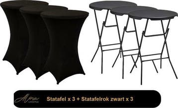 3x Zwarte Statafel + 3x Zwarte Statafelrok – Diameter 80 CM, Tuin en Terras, Nieuw