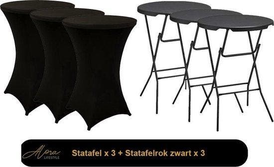 3x Zwarte Statafel + 3x Zwarte Statafelrok – Diameter 80 CM, Tuin en Terras, Hand-tuingereedschap, Nieuw