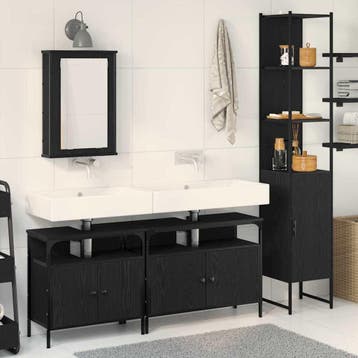 vidaXL Badkamermeubel Set 4 st Zwart Eiken 33 x 33 x 185,5, Huis en Inrichting, Verzenden, Nieuw