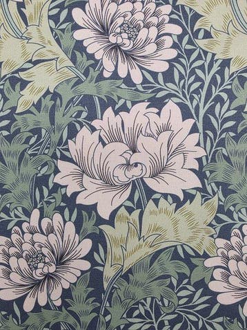 Stof William Morris Chrysanthemum blauwe achtergrond -