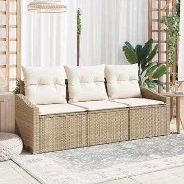 vidaXL Tuinbank Set 3 st Beige en Wit poly rattan, Verzenden
