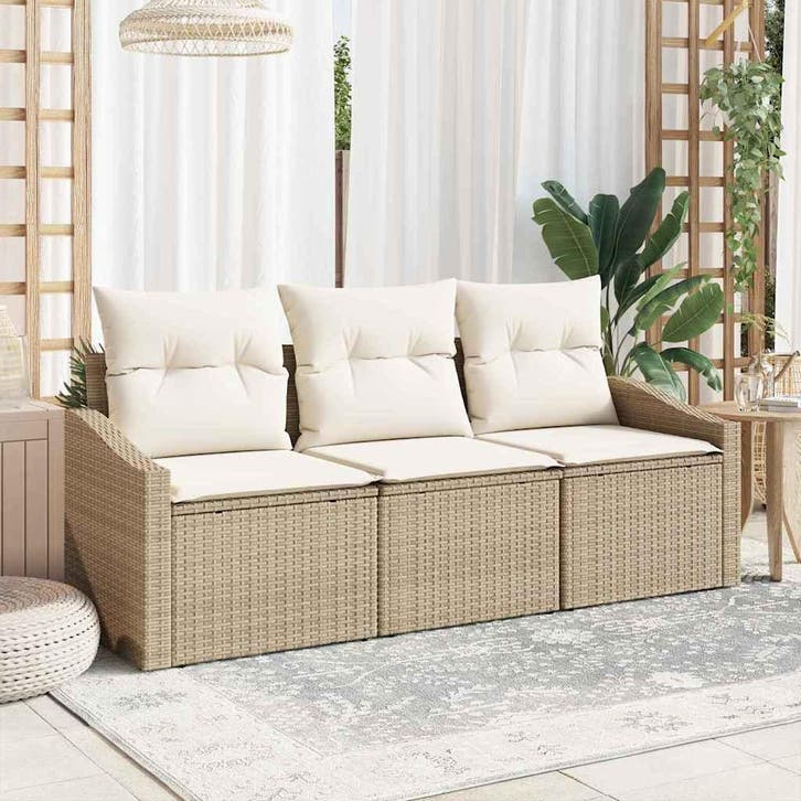 vidaXL Tuinbank Set 3 st Beige en Wit poly rattan, Jardin & Terrasse, Ensembles de jardin, Envoi