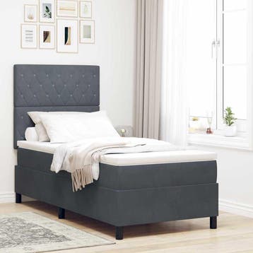 vidaXL LED Box Spring Bed met matras Donkergrijs 100 x 200, Verzenden, Nieuw