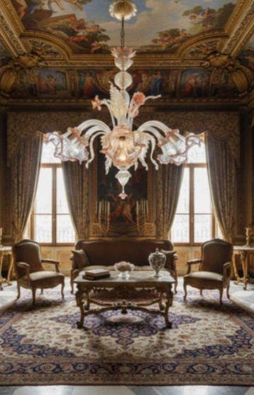 Kroonluchter - Transparant/roze glas met 24-karaats goud -