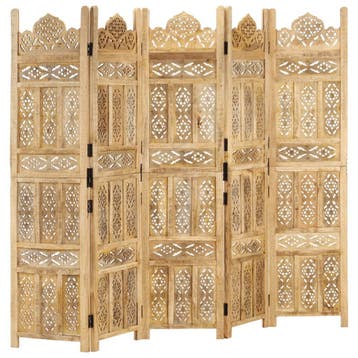 vidaXL Kamerscherm 5 panelen handgesneden 200x165 cm massief, Verzenden, Nieuw