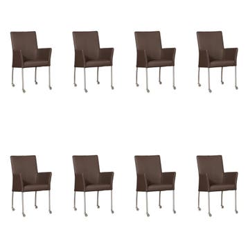 Set van 8 Leren eetkamerstoelen Comfort met wieltjes en, Ophalen of Verzenden, Nieuw, Leer, Eén