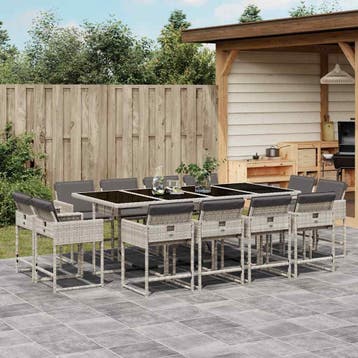 vidaXL 13-delige Tuinset met kussens poly rattan lichtgrijs, Verzenden, Nieuw, Tuinset