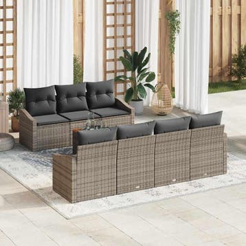 vidaXL Tuinbank Set 8 st Grijs poly rattan, Tuin en Terras, Verzenden, Nieuw