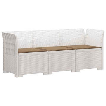 vidaXL 3-Zits Tu bank met Kussens Rattan Look PP Wit, Verzenden