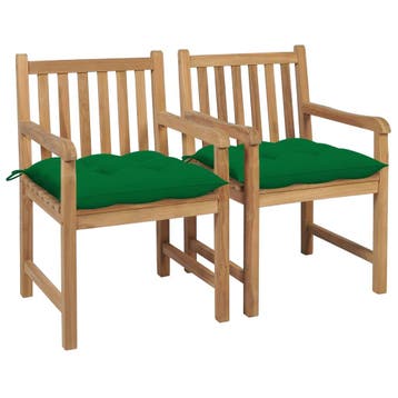 vidaXL Tuinstoelen 2 st met groene kussens massief teakhout, Verzenden, Nieuw