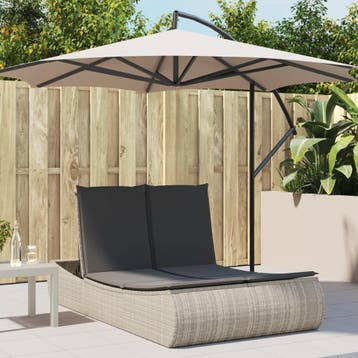 vidaXL Ligbed 2-persoons met kussens poly rattan lichtgrijs, Verzenden