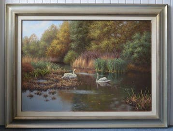 Ron Meilof (1953-2016) - Zwanen in een zomerlandschap