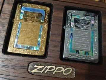 Zippo - Historical Bottom Stamps Pair Gold & Chrome –, Nieuw