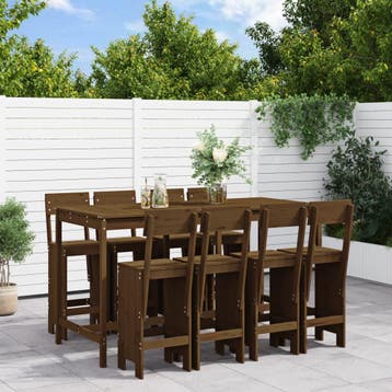 vidaXL 9-delige Tuinbarset massief grenenhout honingbruin, Tuin en Terras, Verzenden, Nieuw