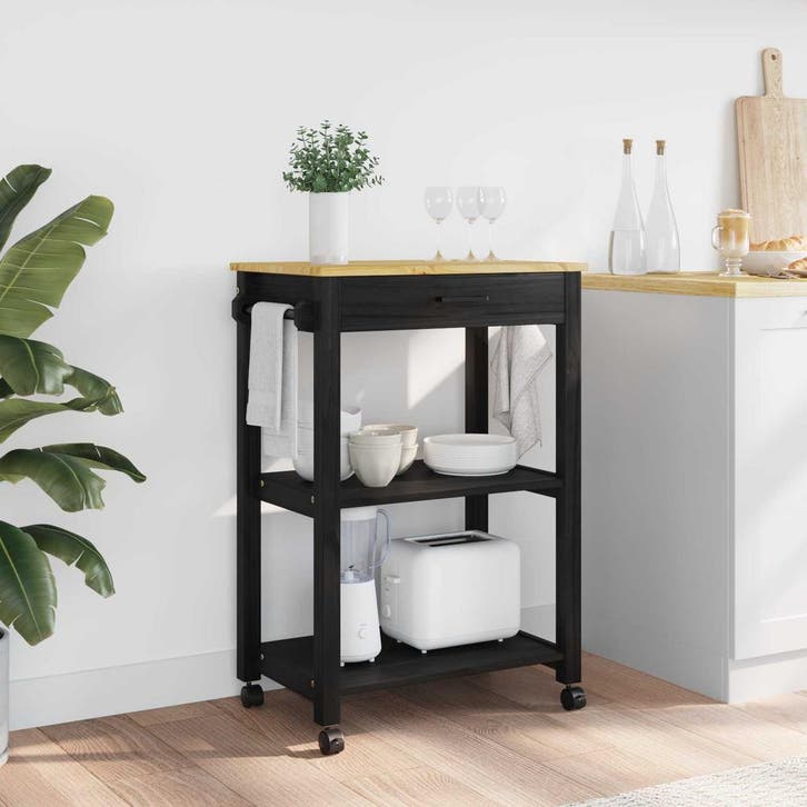 vidaXL Keuken Trolley MONZA Zwart 60 x 40 x 88,5 cm Massief, Maison & Meubles, Cuisine | Ustensiles de cuisine, Envoi