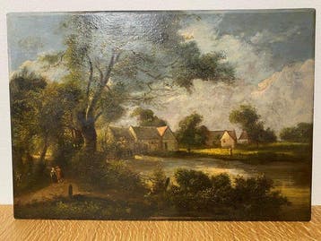 Landschaft mit Dorf und Wasserlauf – nach Meindert Hobbema