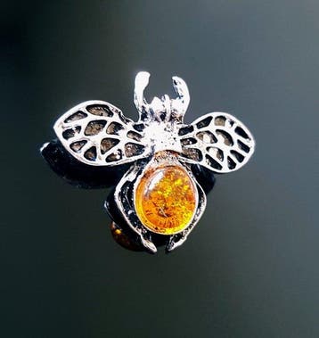 Ambre Broche vintage unique en ambre balte – motif abeille-