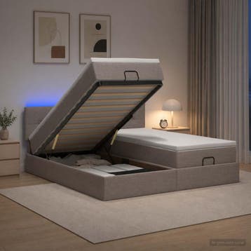 vidaXL Ottomaanse Bed met Matras en LED Taupe 160 x 200 cm, Huis en Inrichting, Slaapkamer | Bedden, Verzenden, Nieuw
