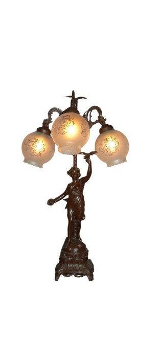 Lamp - IJzer, brocante koper - Art nouveau tafellamp, Antiek en Kunst